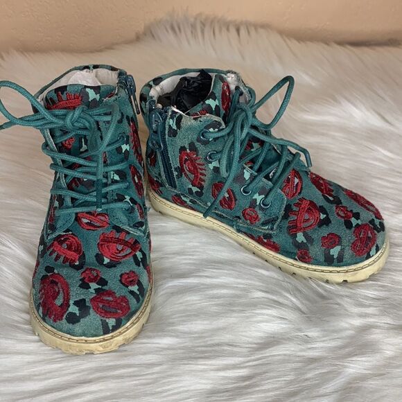 AKID Leather Embroidered Eye & Lips Boots Size 10C - Picture 11 of 11